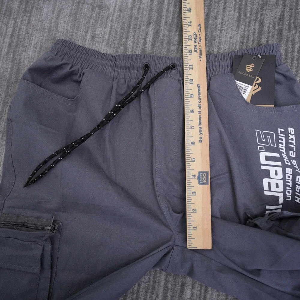 Rocawear Mens Cargo Pants Charcoal Grey Superior Graphic Joggers Large NWT